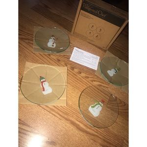 Pampered Cher Snowmen Round Appetizer Plates